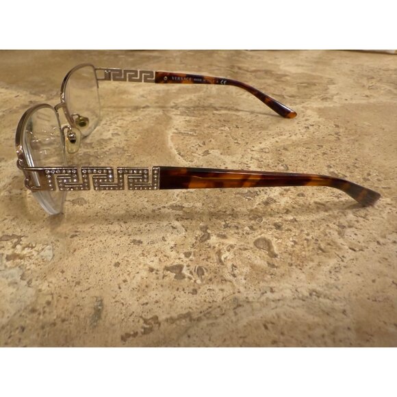 Versace Tortoiseshell Half-Rim Eyeglasses With Rhinestone Greek Key Design - Picture 2 of 8